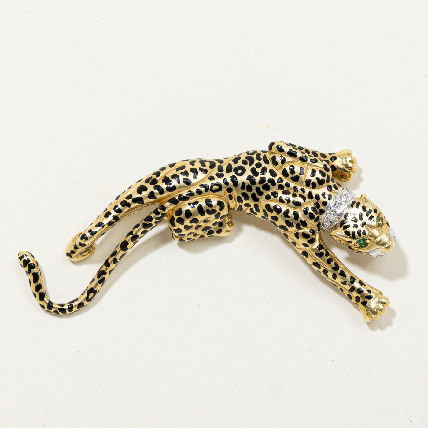 Emerald & Diamond Cheetah Brooch | 0.02ctw, 0.035ctw