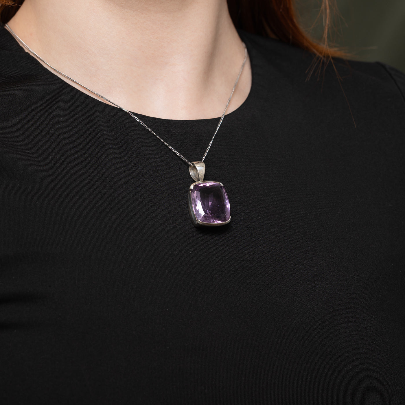Sterling Silver Semi Bezel Set Amethyst Pendant | 28.00ct