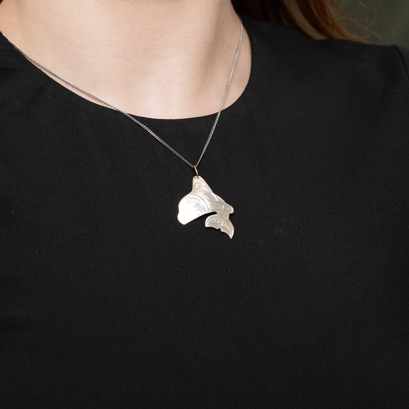 Sterling Silver Indigenous Orca Engraved Pendant