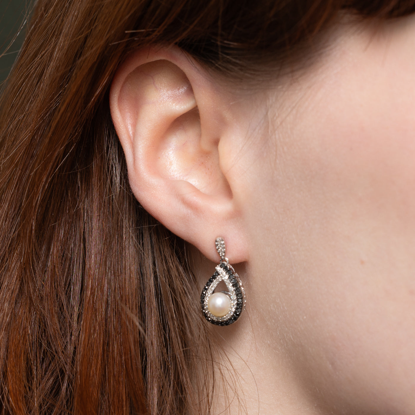 Sterling Silver Pearl & Diamond Drop Earrings | 0.19ctw