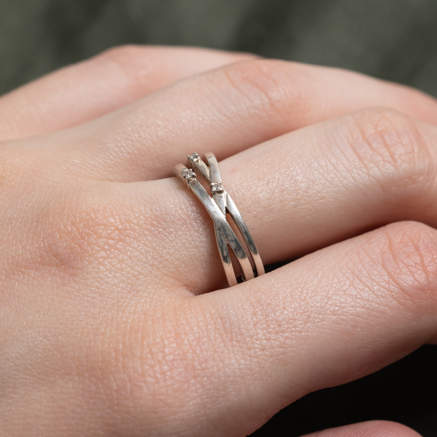 Sterling Silver Diamond Accent Multi Crossover Ring | 0.01ctw | SZ 8.25