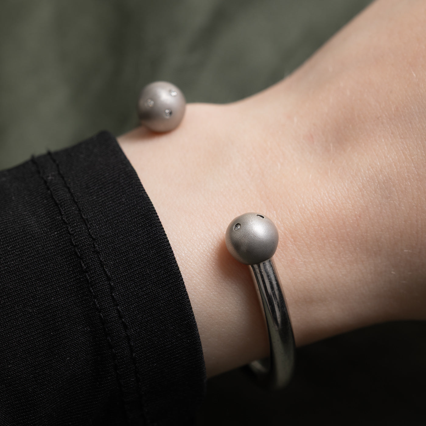Sterling Silver Diamond Accented Spheres Cuff Bracelet | 0.06ctw