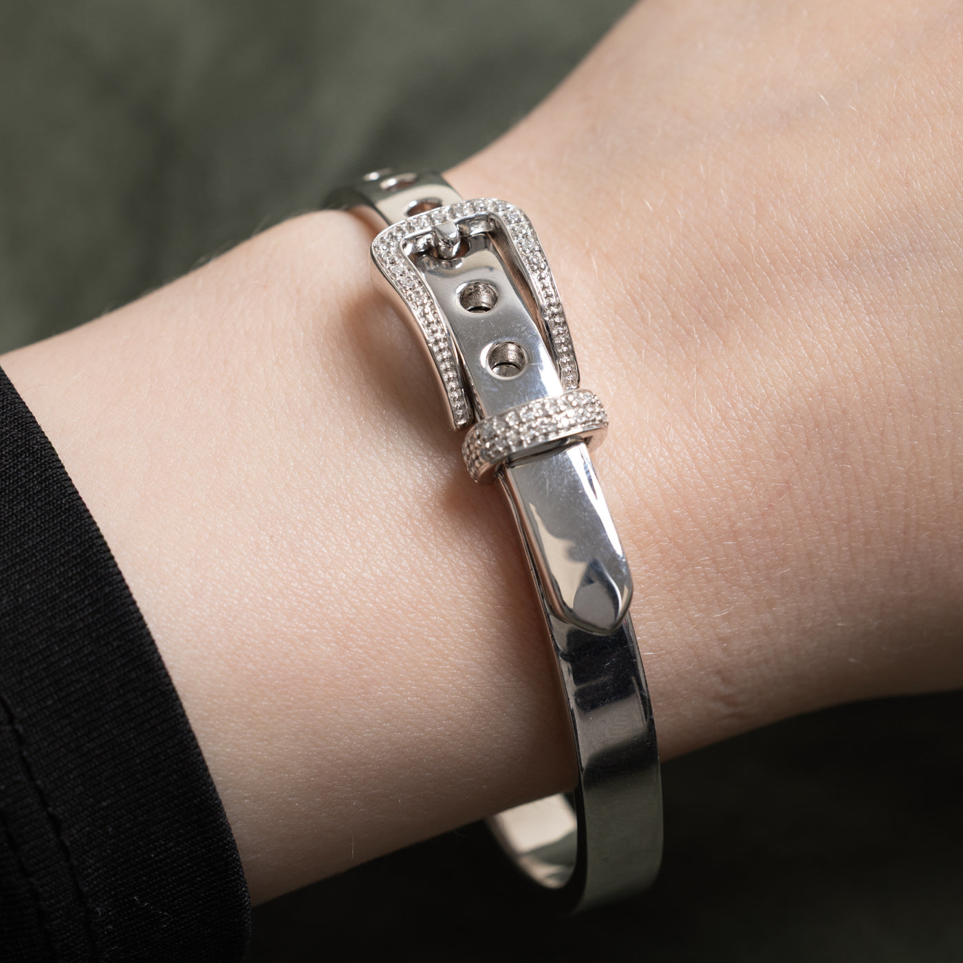 Sterling Silver Diamond Buckle Bangle Bracelet | 0.09ctw | 7.5"