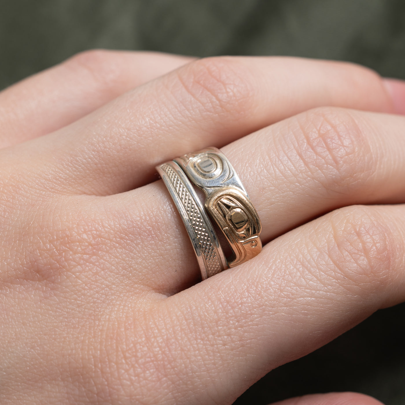 Sterling Silver & 14k Indigenous Eagle Wrap Ring | SZ 8.5