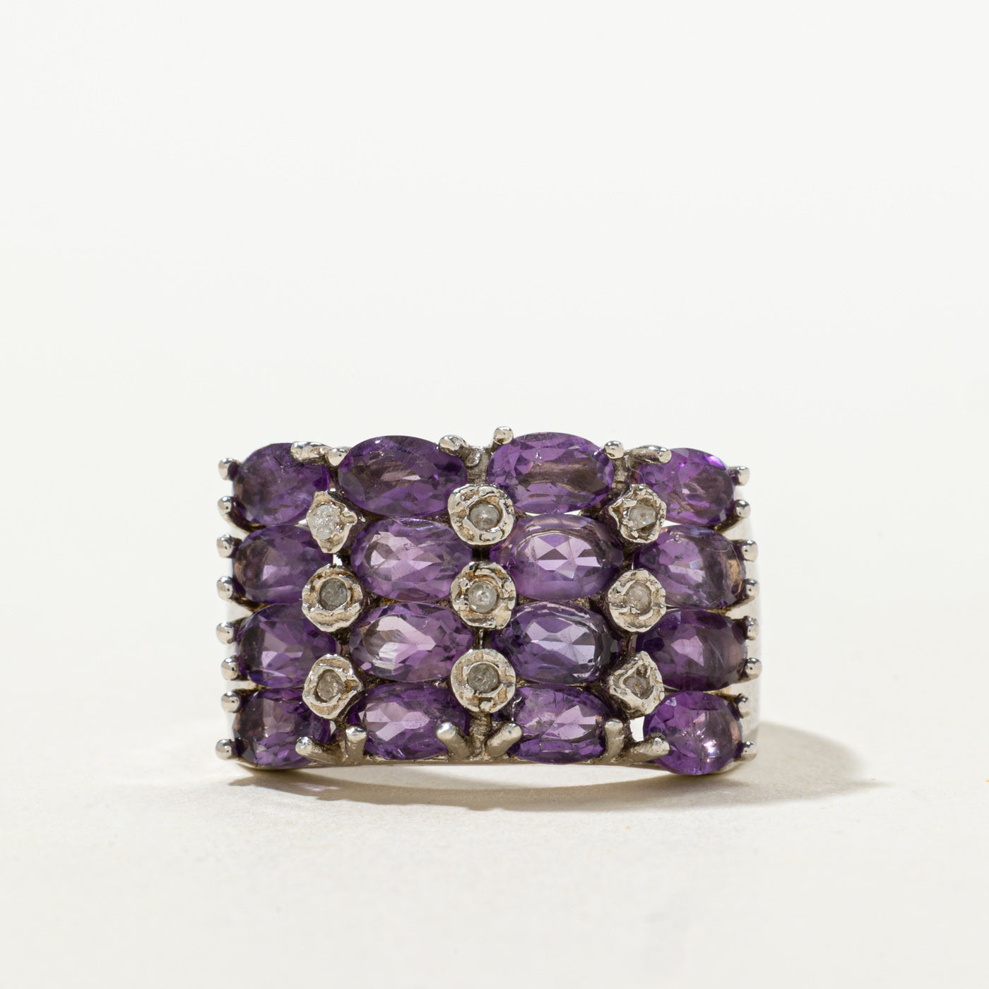Sterling Silver Amethyst & Diamond Grid Ring | 2.08ctw, 0.04ctw | SZ 7.25