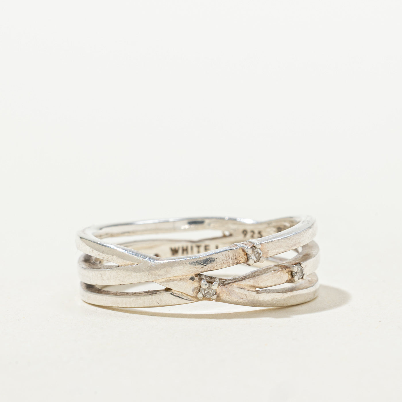 Sterling Silver Diamond Accent Multi Crossover Ring | 0.01ctw | SZ 8.25