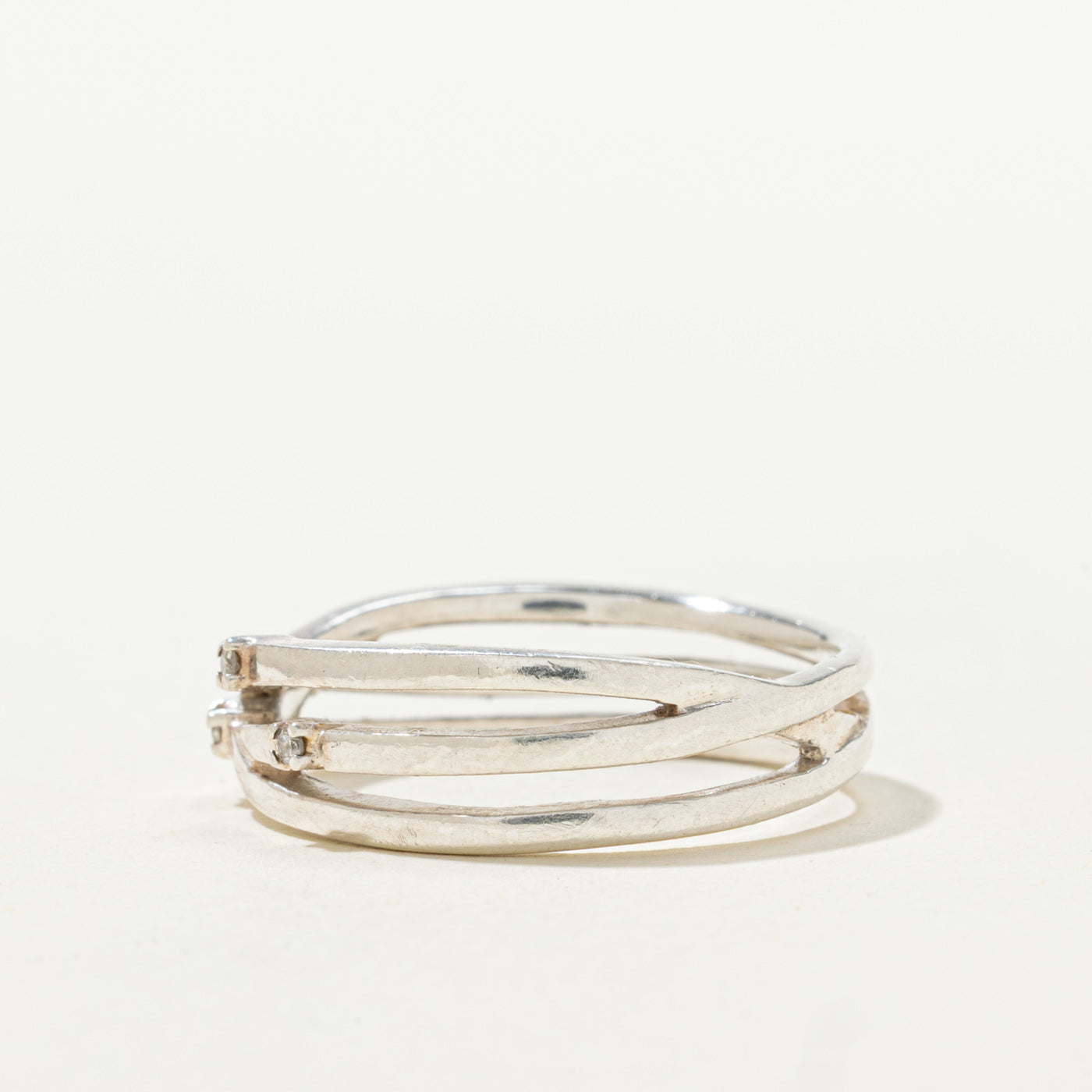 Sterling Silver Diamond Accent Multi Crossover Ring | 0.01ctw | SZ 8.25