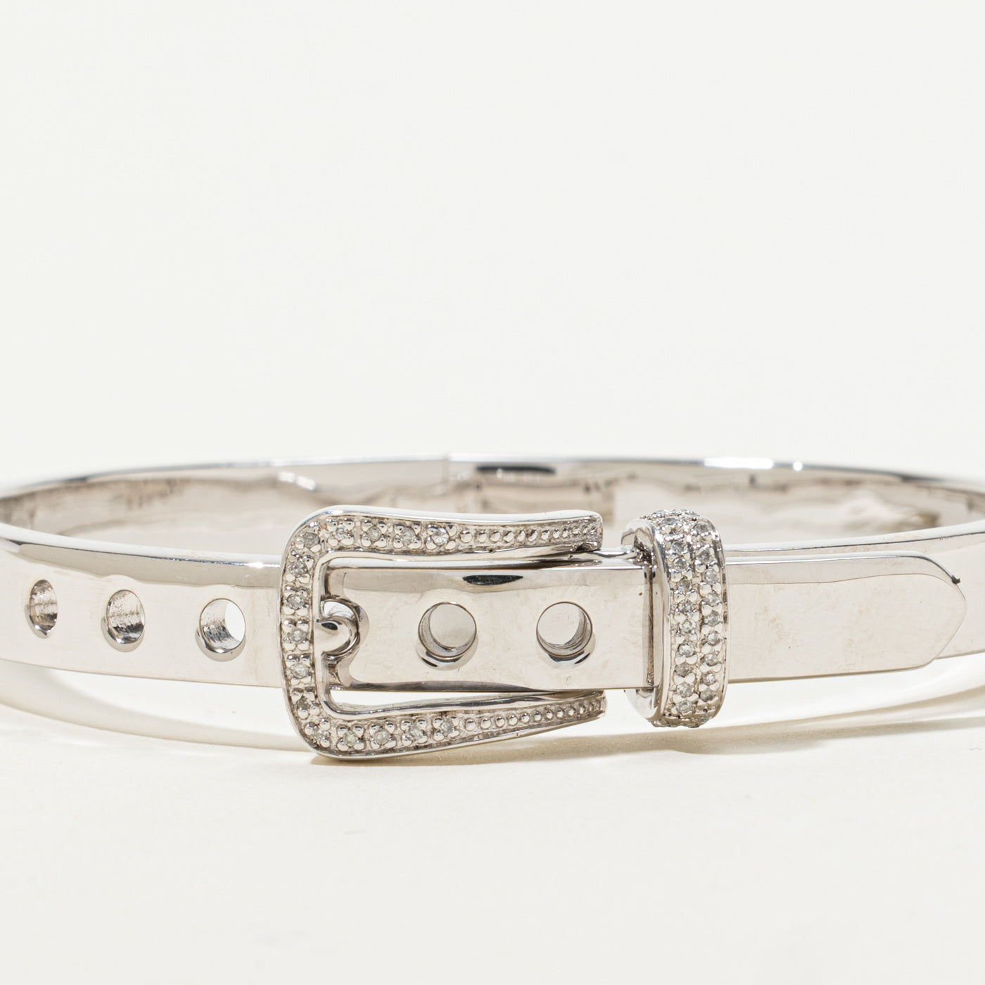 Sterling Silver Diamond Buckle Bangle Bracelet | 0.09ctw | 7.5"