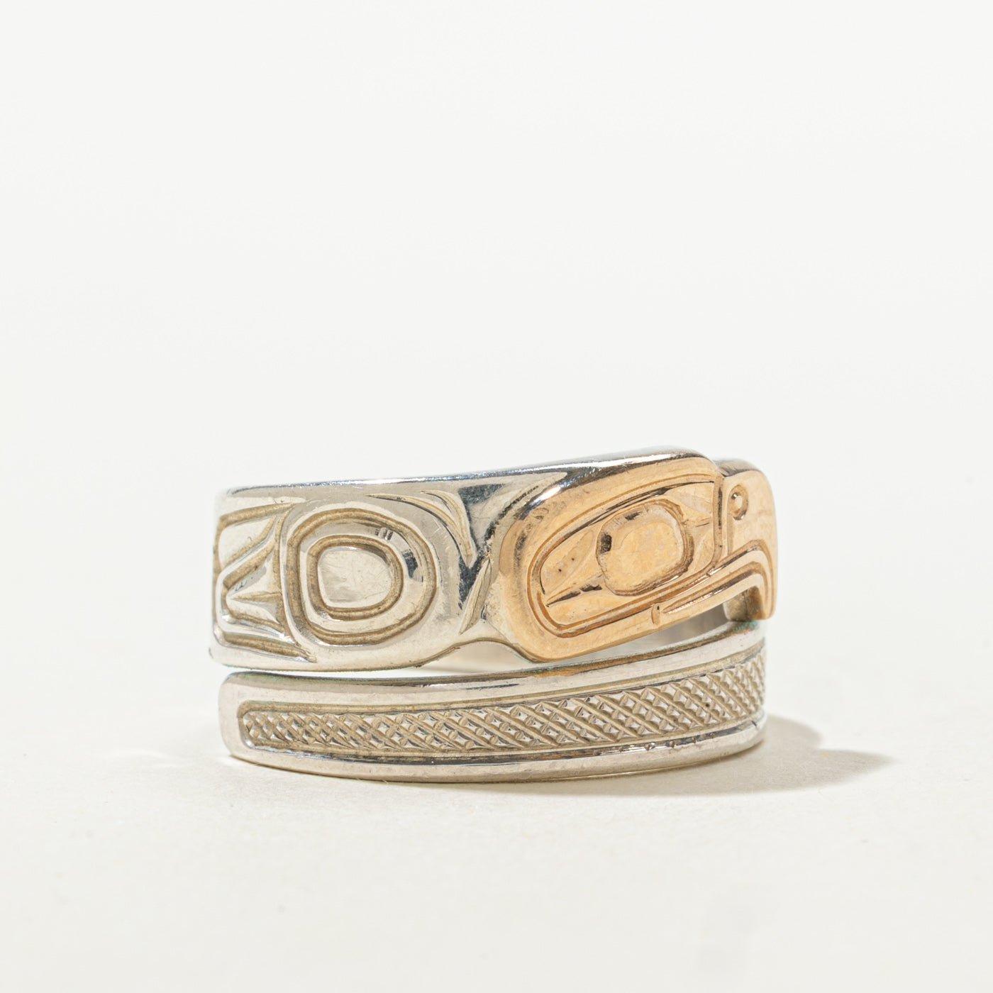 Sterling Silver & 14k Indigenous Eagle Wrap Ring | SZ 8.5