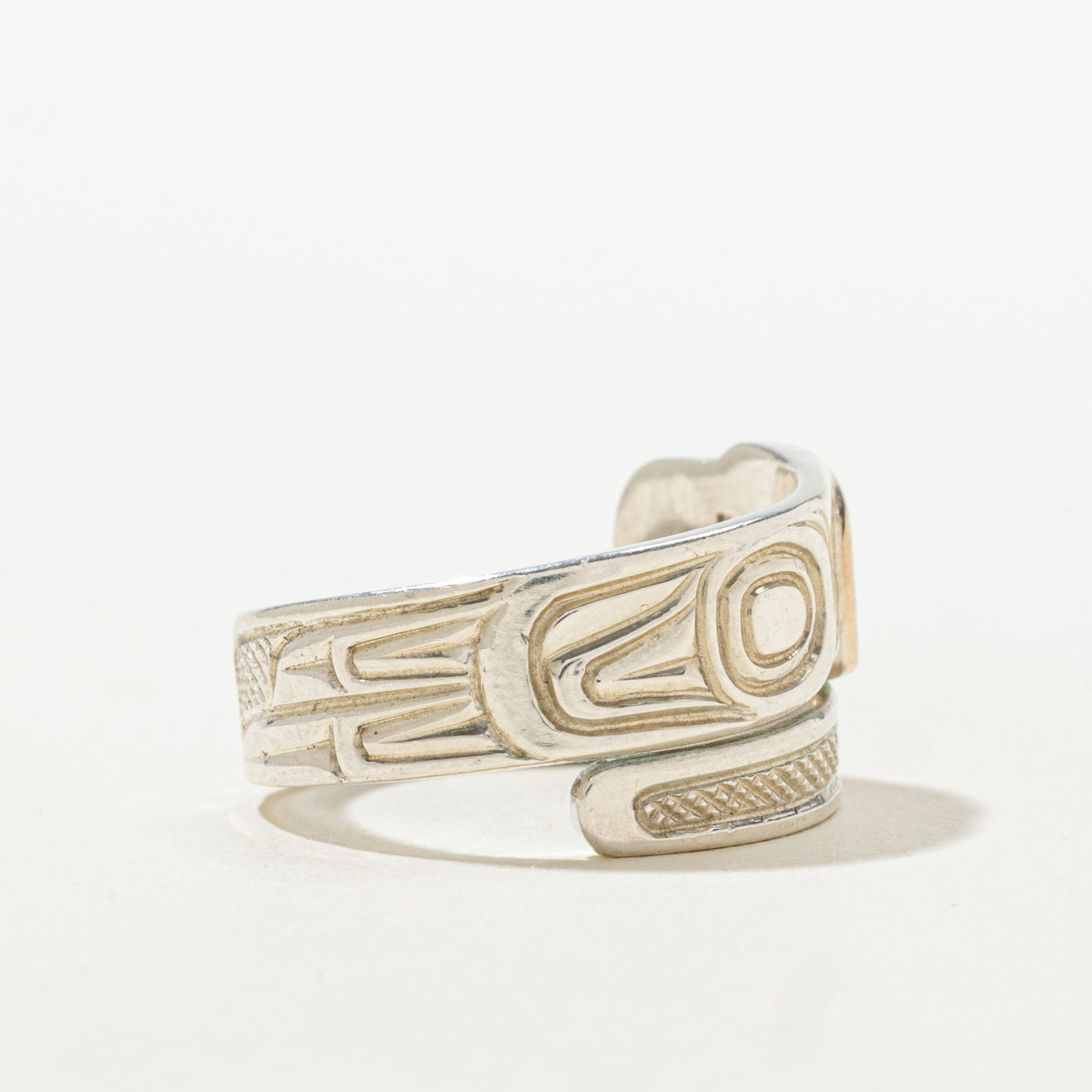 Sterling Silver & 14k Indigenous Eagle Wrap Ring | SZ 8.5