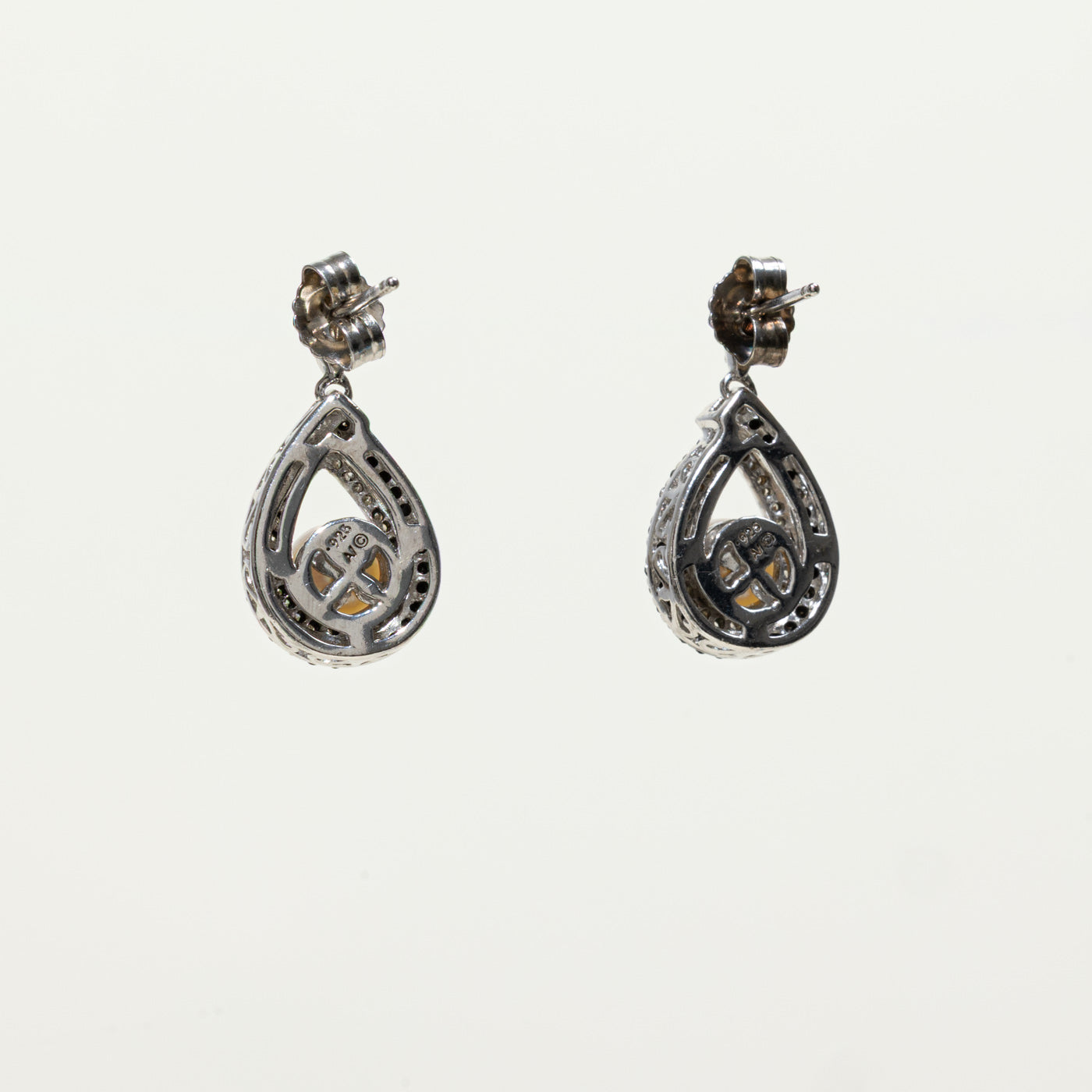 Sterling Silver Pearl & Diamond Drop Earrings | 0.19ctw