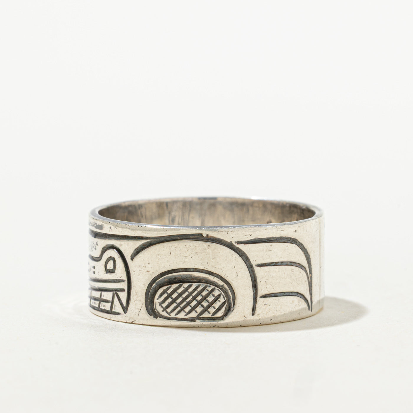 'J.R.W.' Sterling Silver Indigenous Engraved Band | 9.55mm | SZ 12