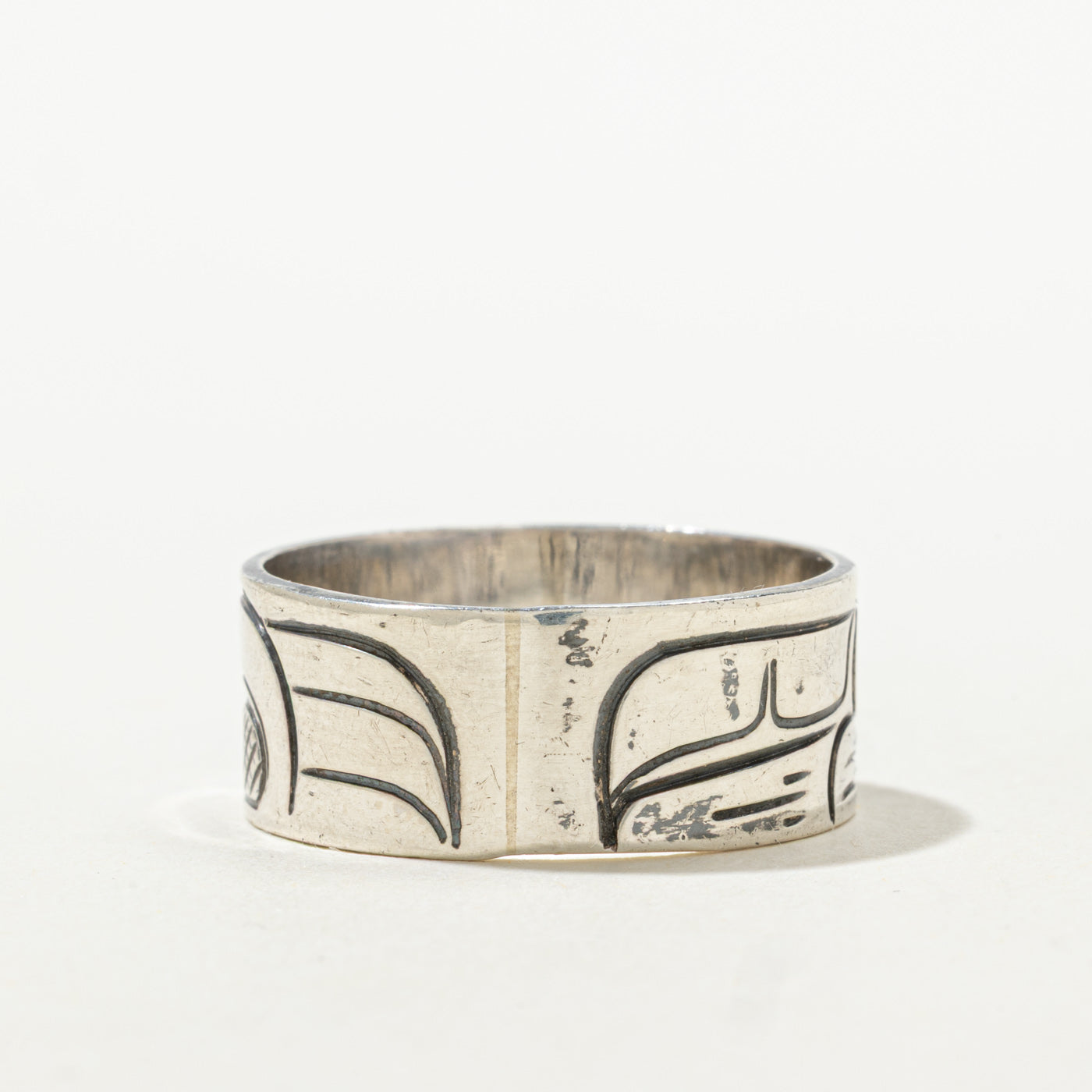 'J.R.W.' Sterling Silver Indigenous Engraved Band | 9.55mm | SZ 12