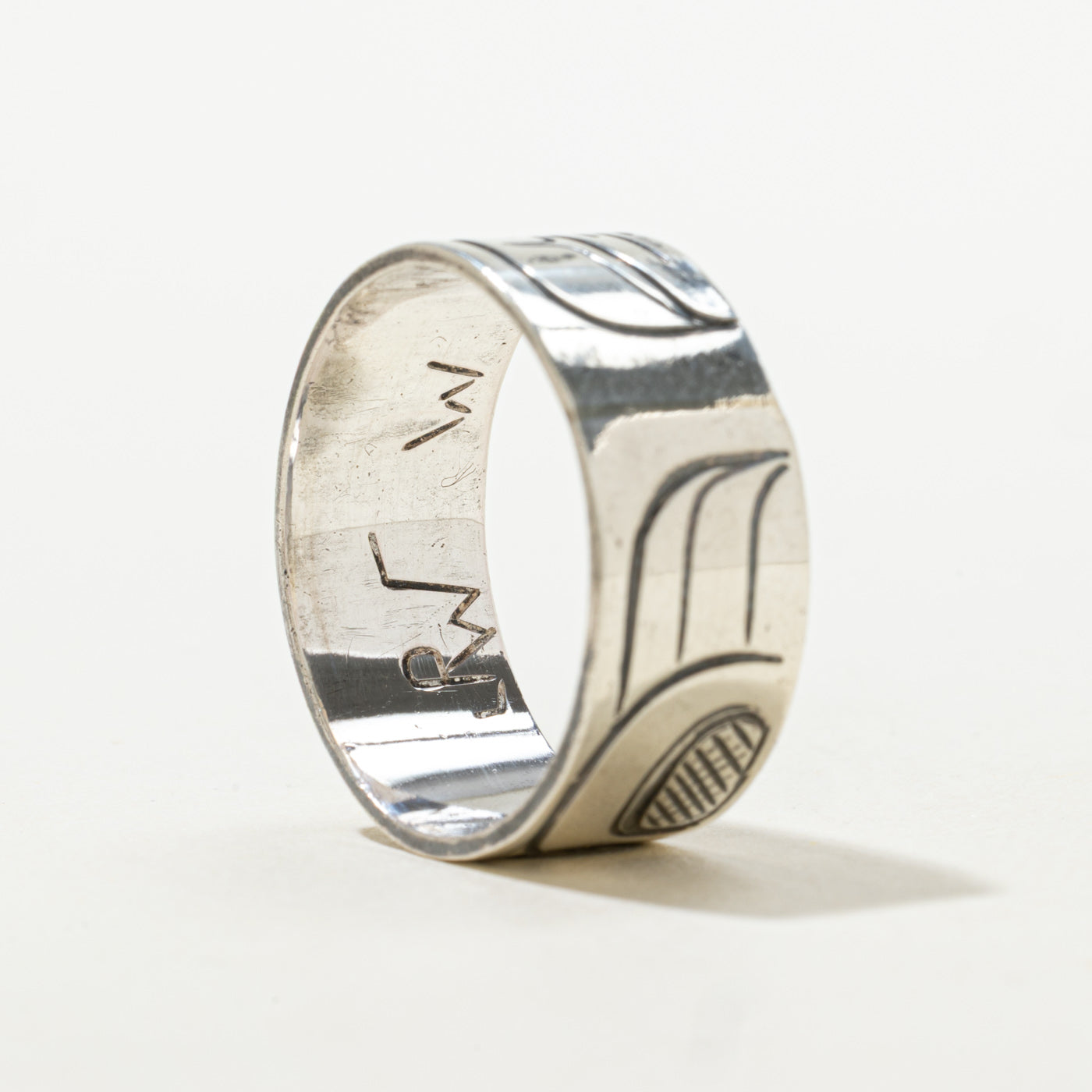 'J.R.W.' Sterling Silver Indigenous Engraved Band | 9.55mm | SZ 12