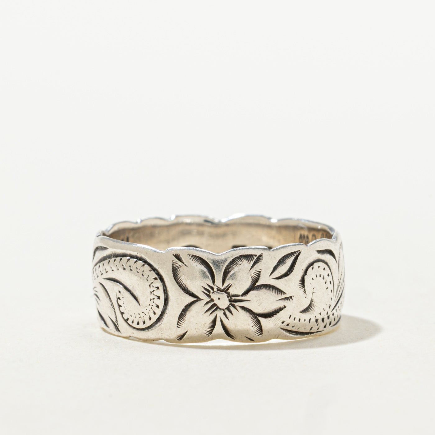 Sterling Silver Floral Engraved Band | 7.50mm | SZ 7.5