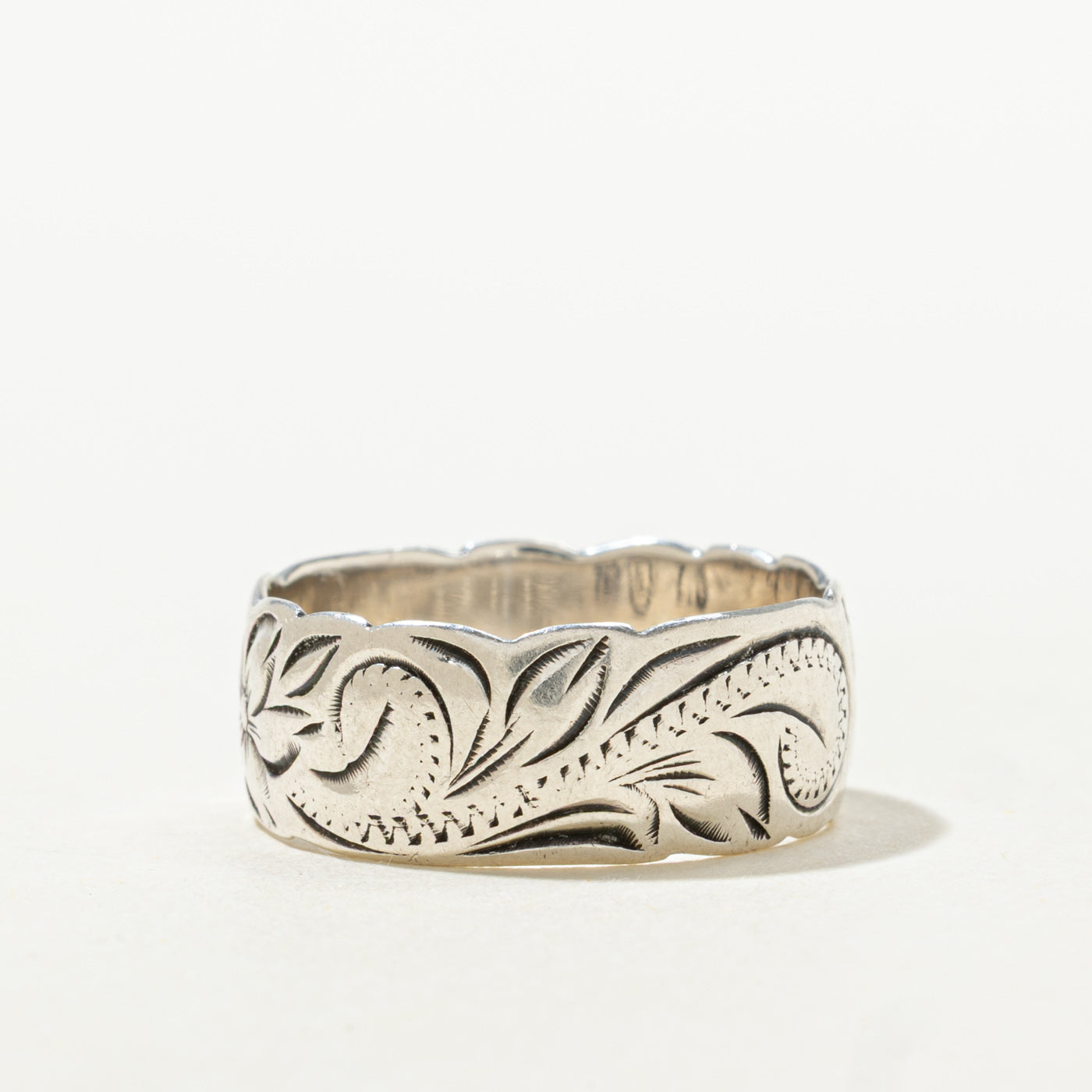 Sterling Silver Floral Engraved Band | 7.50mm | SZ 7.5
