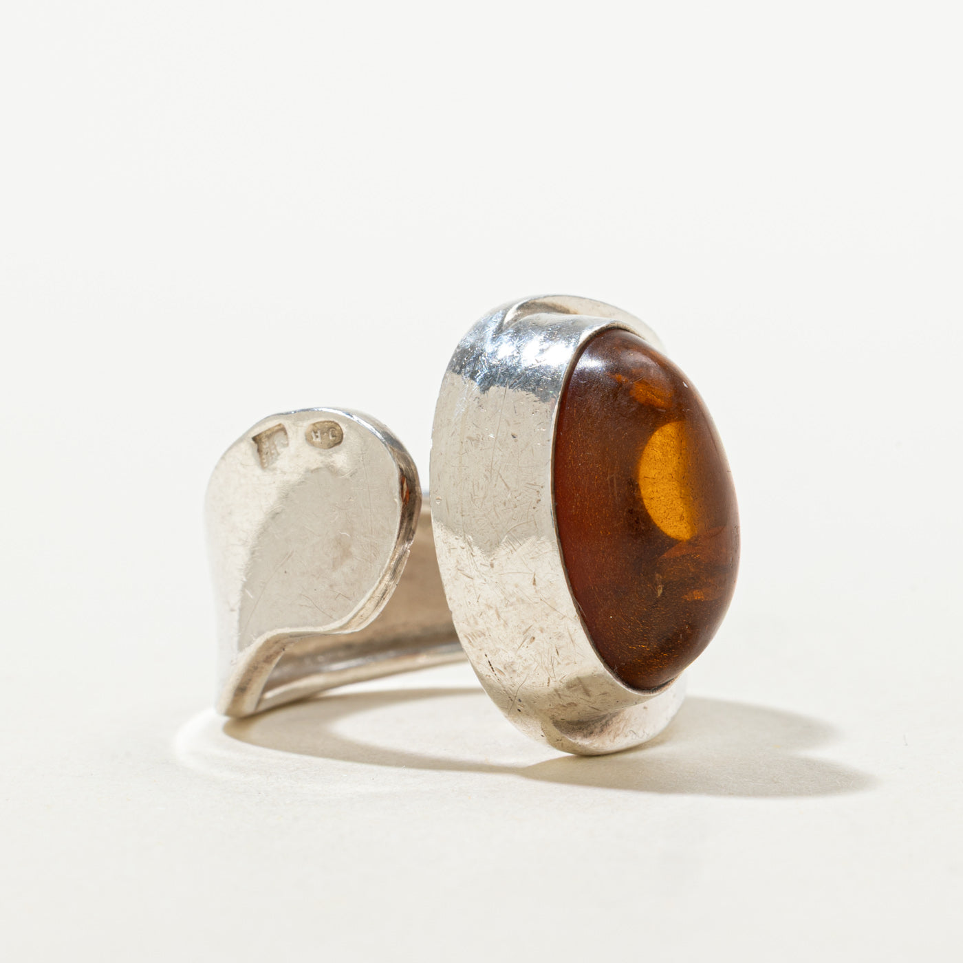 Sterling Silver Bezel Set Amber Cocktail Ring | 2.60ct | SZ 6.75