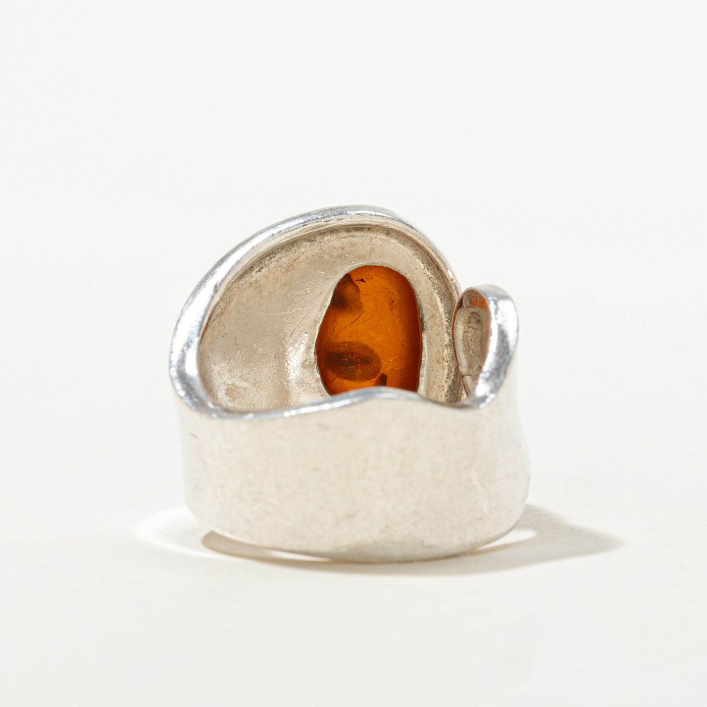 Sterling Silver Bezel Set Amber Cocktail Ring | 2.60ct | SZ 6.75