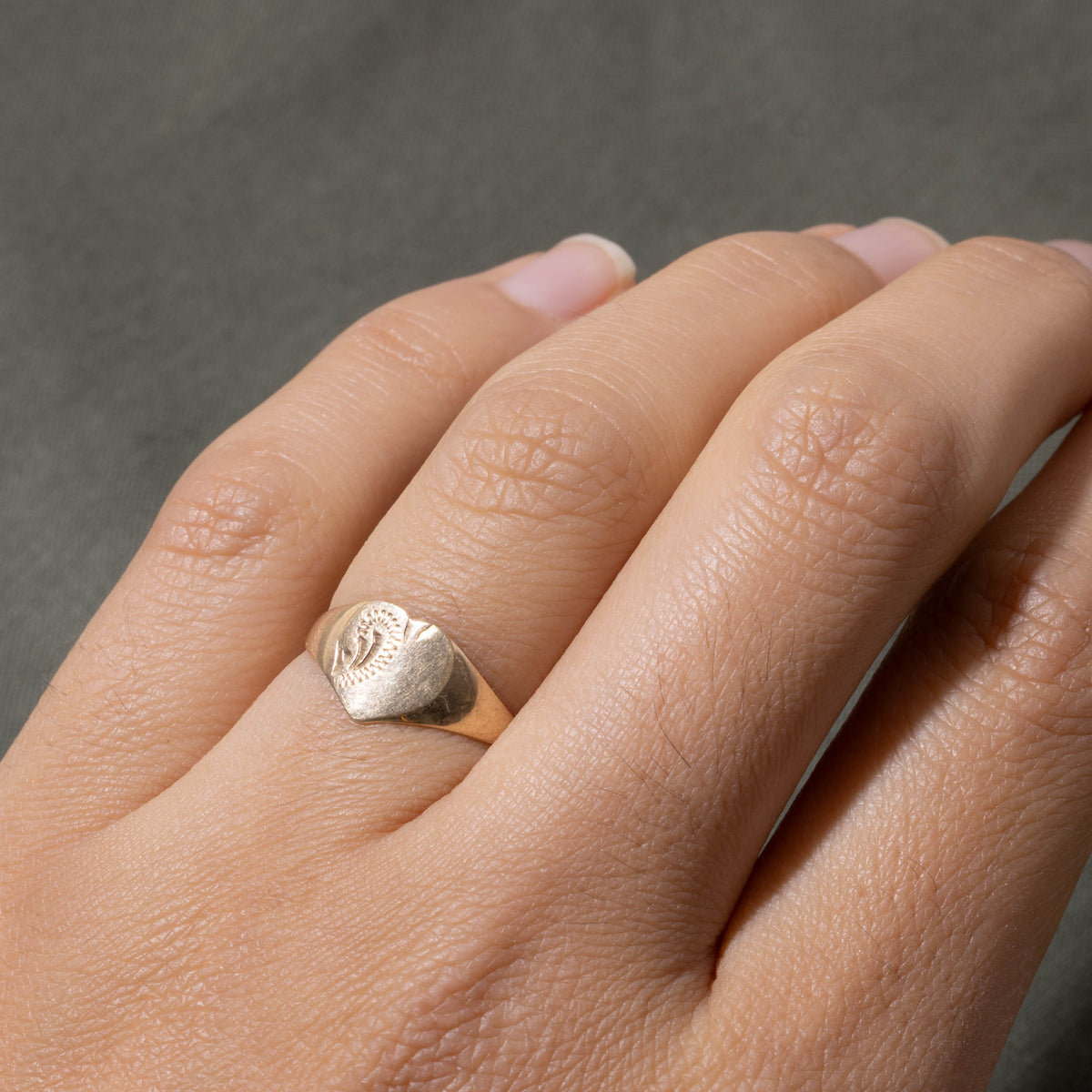 Birmingham Yellow Gold Heart Signet Ring | SZ 5.5