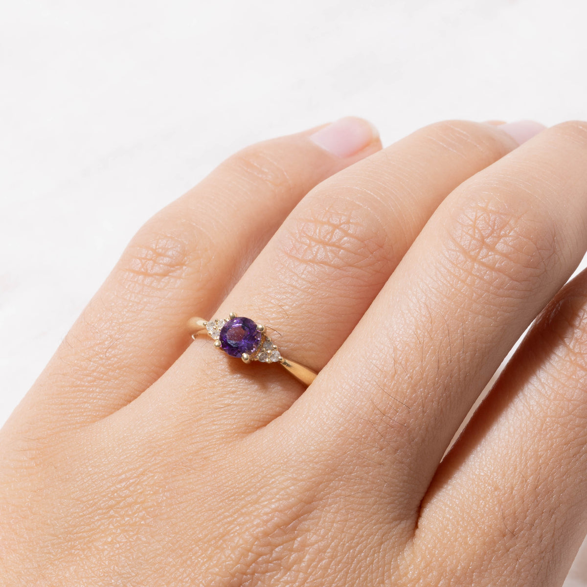 14k Amethyst & Diamond Cluster Accented Ring | SZ 7.25