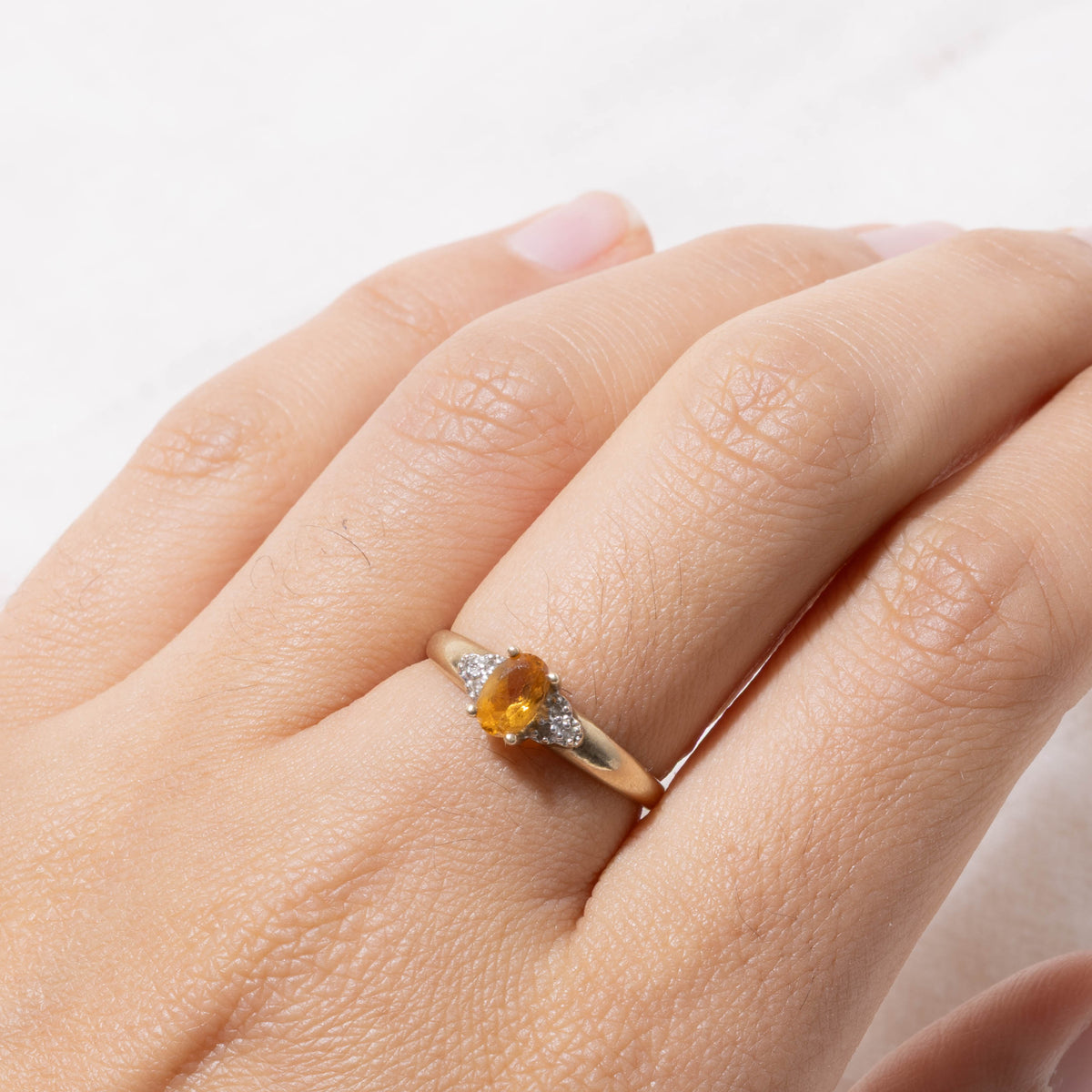 10k Citrine & Diamond Cluster Accented Ring | SZ 7.25