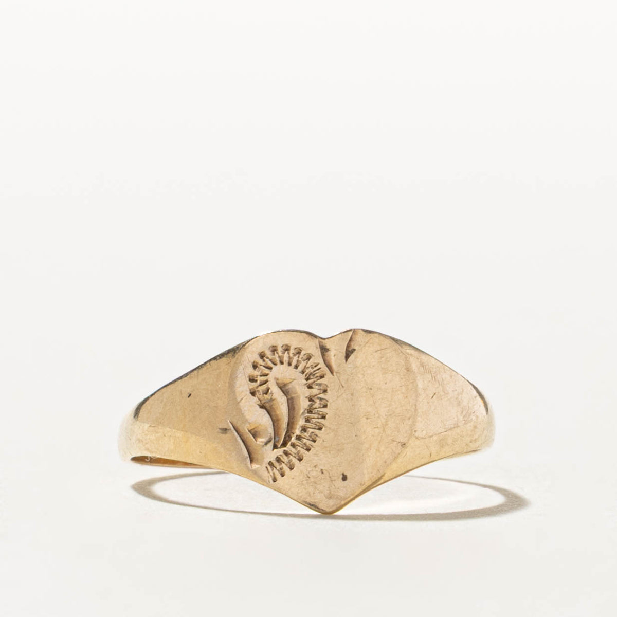 Birmingham Yellow Gold Heart Signet Ring | SZ 5.5