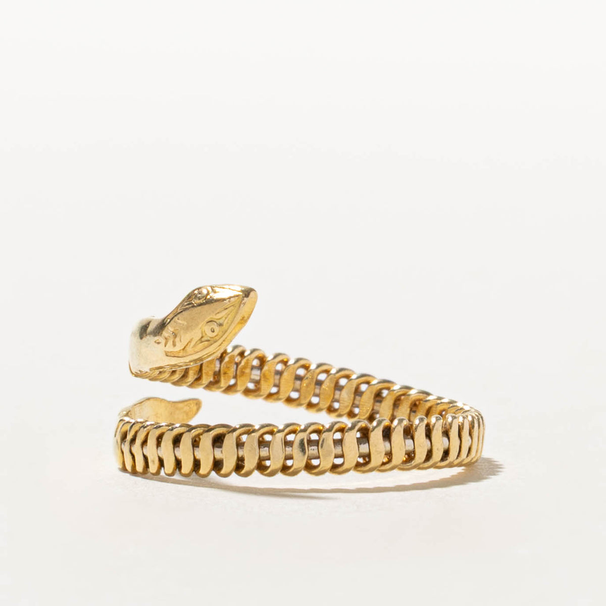 Italian Yellow Gold Grooved Snake Bypass Ring | SZ 8.5