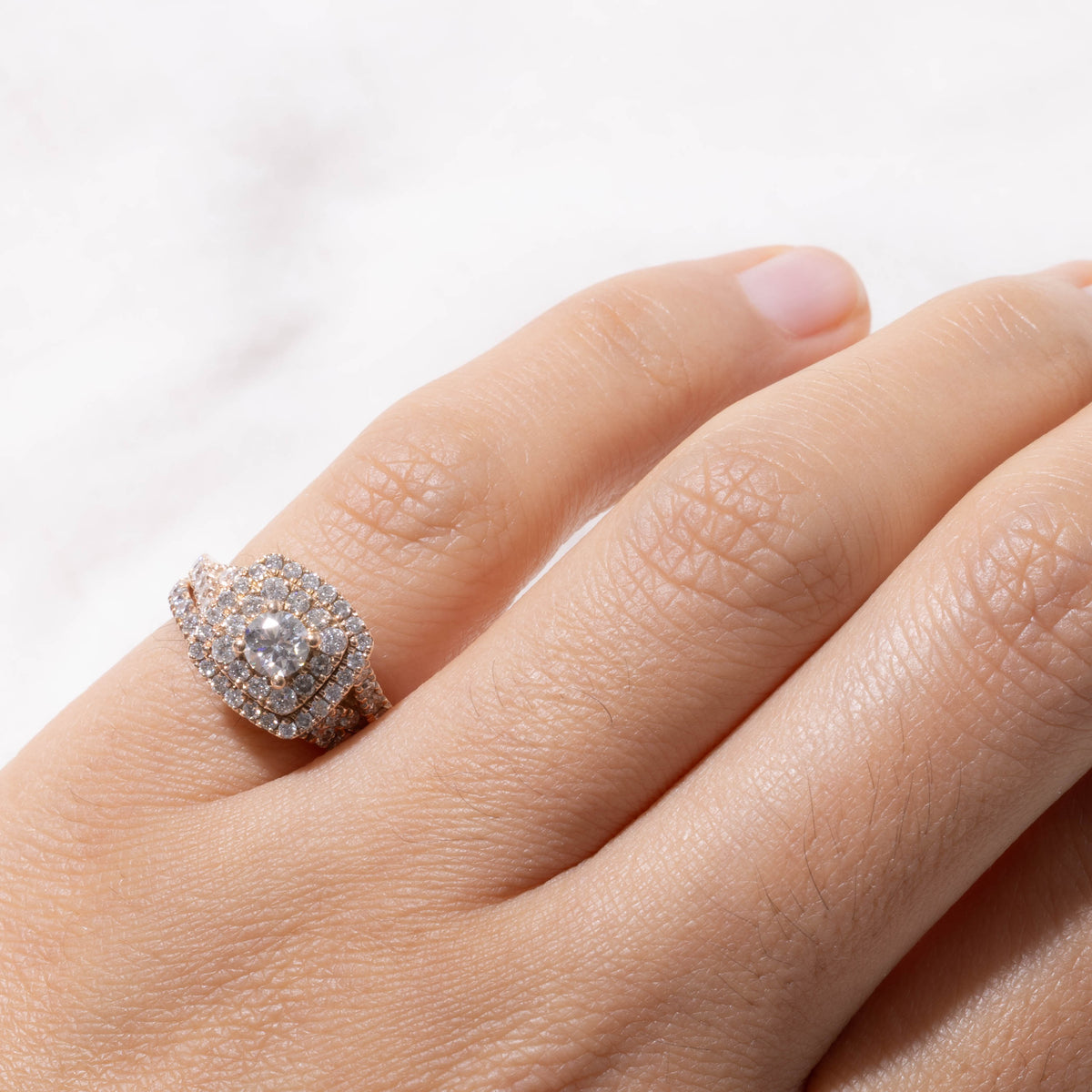 14k Diamond Double Halo Wedding Ring Set | 0.30ct SI2/I1 G/H, 0.88ctw | SZ 3.75