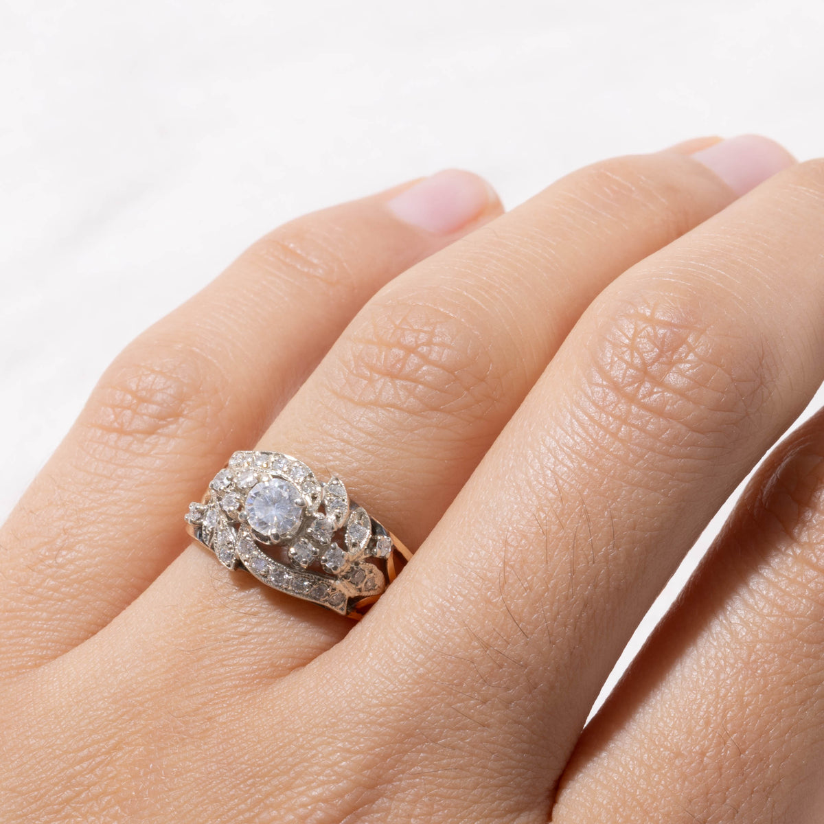 14k Diamond Milgrain Floral Accented Engagement Ring | 0.34ct SI2 H, 0.38ctw | SZ 5.75