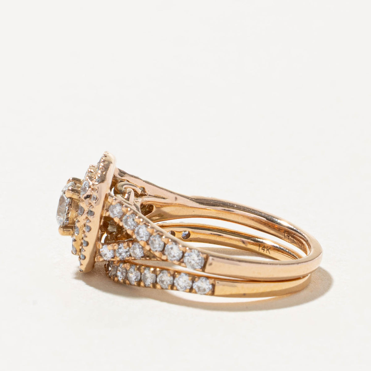 14k Diamond Double Halo Wedding Ring Set | 0.30ct SI2/I1 G/H, 0.88ctw | SZ 3.75