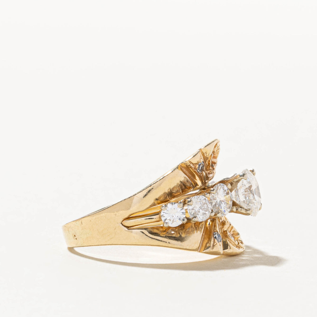 14k Graduating Diamond Grooved Floral Cocktail Ring | 1.10ct I1/I2 J/K, 1.24ctw | SZ 9