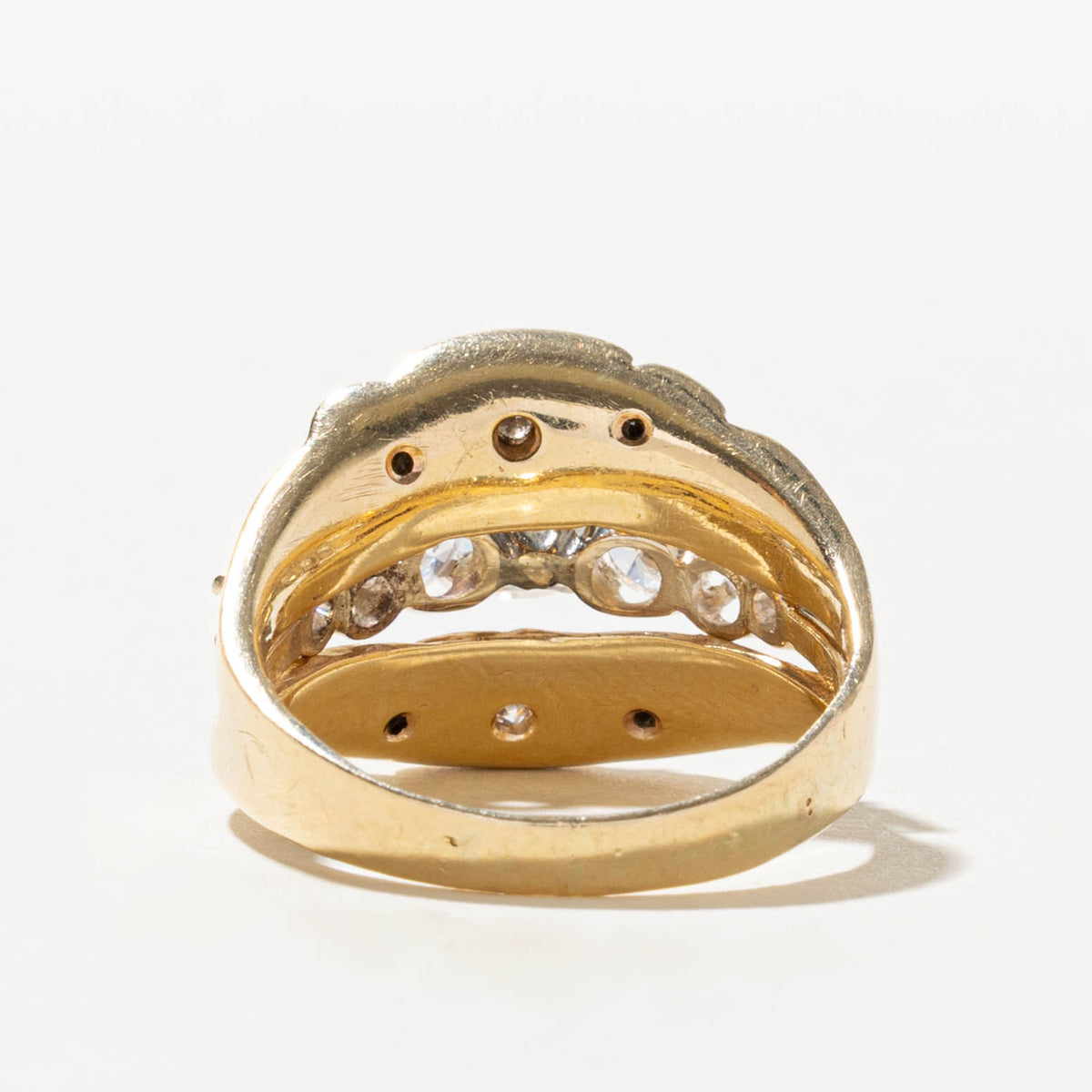 14k Graduating Diamond Grooved Floral Cocktail Ring | 1.10ct I1/I2 J/K, 1.24ctw | SZ 9