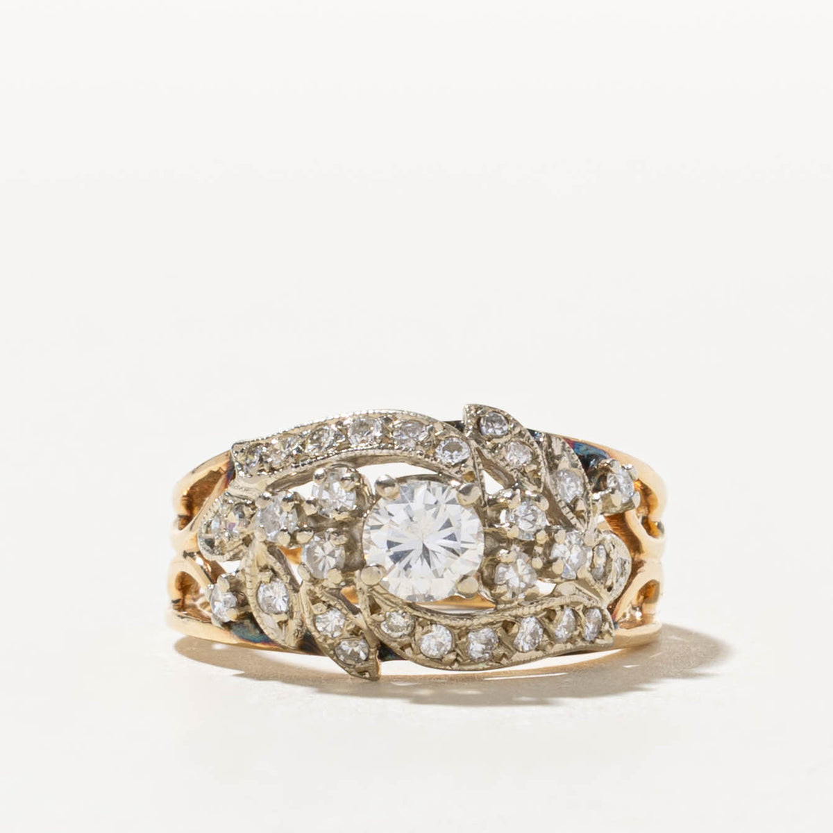 14k Diamond Milgrain Floral Accented Engagement Ring | 0.34ct SI2 H, 0.38ctw | SZ 5.75