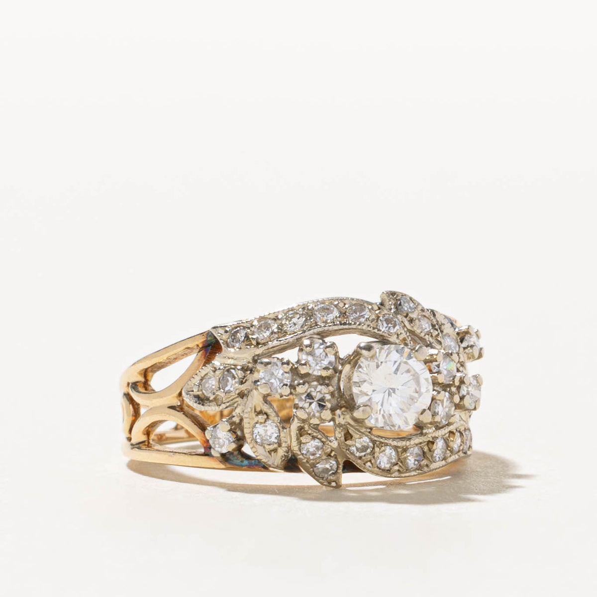 14k Diamond Milgrain Floral Accented Engagement Ring | 0.34ct SI2 H, 0.38ctw | SZ 5.75