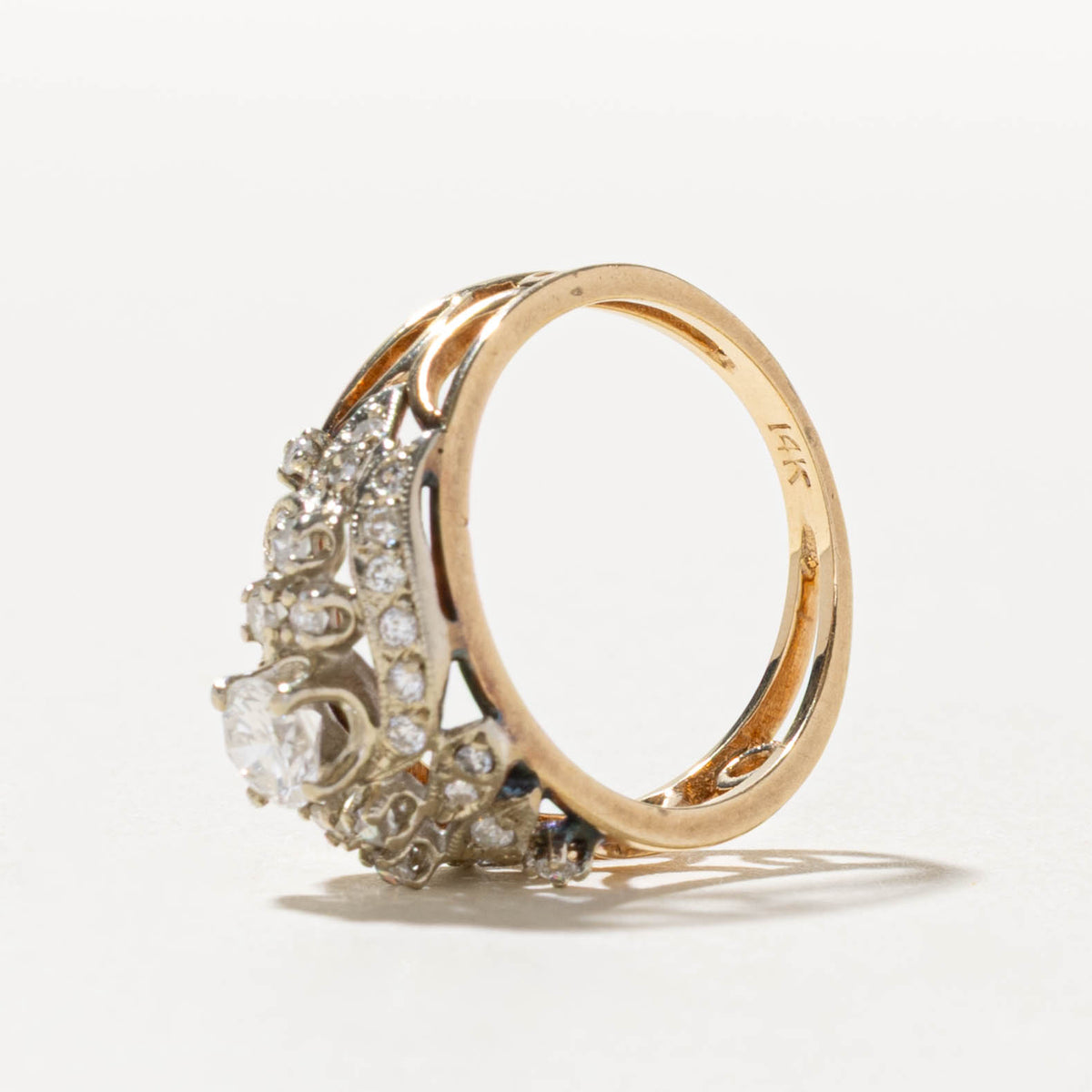 14k Diamond Milgrain Floral Accented Engagement Ring | 0.34ct SI2 H, 0.38ctw | SZ 5.75
