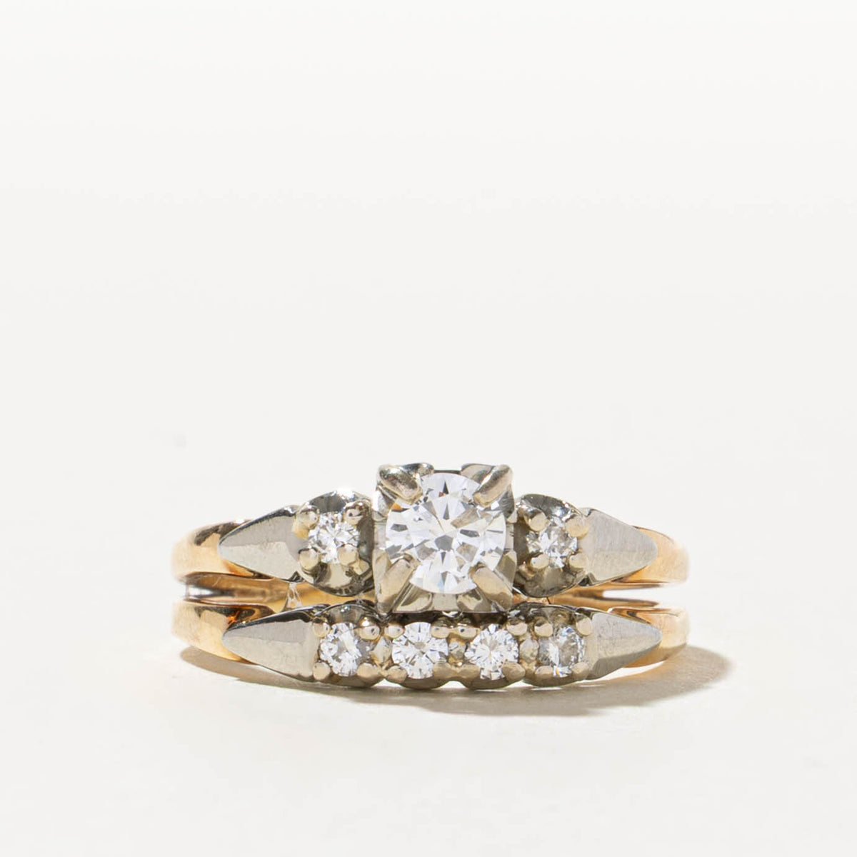 18k Two Tone Diamond Accented Soldered Wedding Ring Set | 0.41ct VS1/VS2 J/K, 0.30ctw | SZ 7