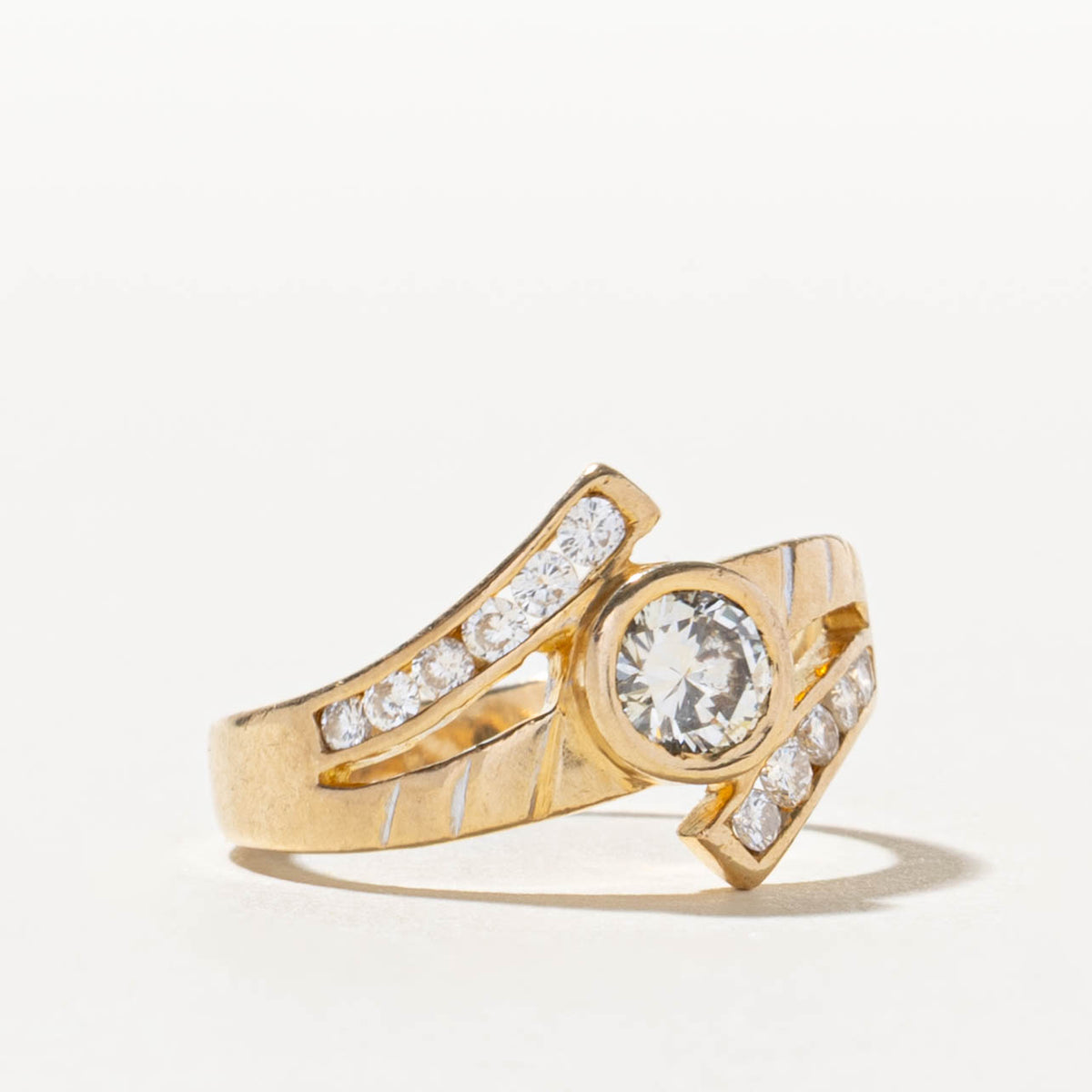 14k Bezel Set Diamond Bypass Ring | 0.31ct VS2 G/H, 0.12ctw | SZ 6