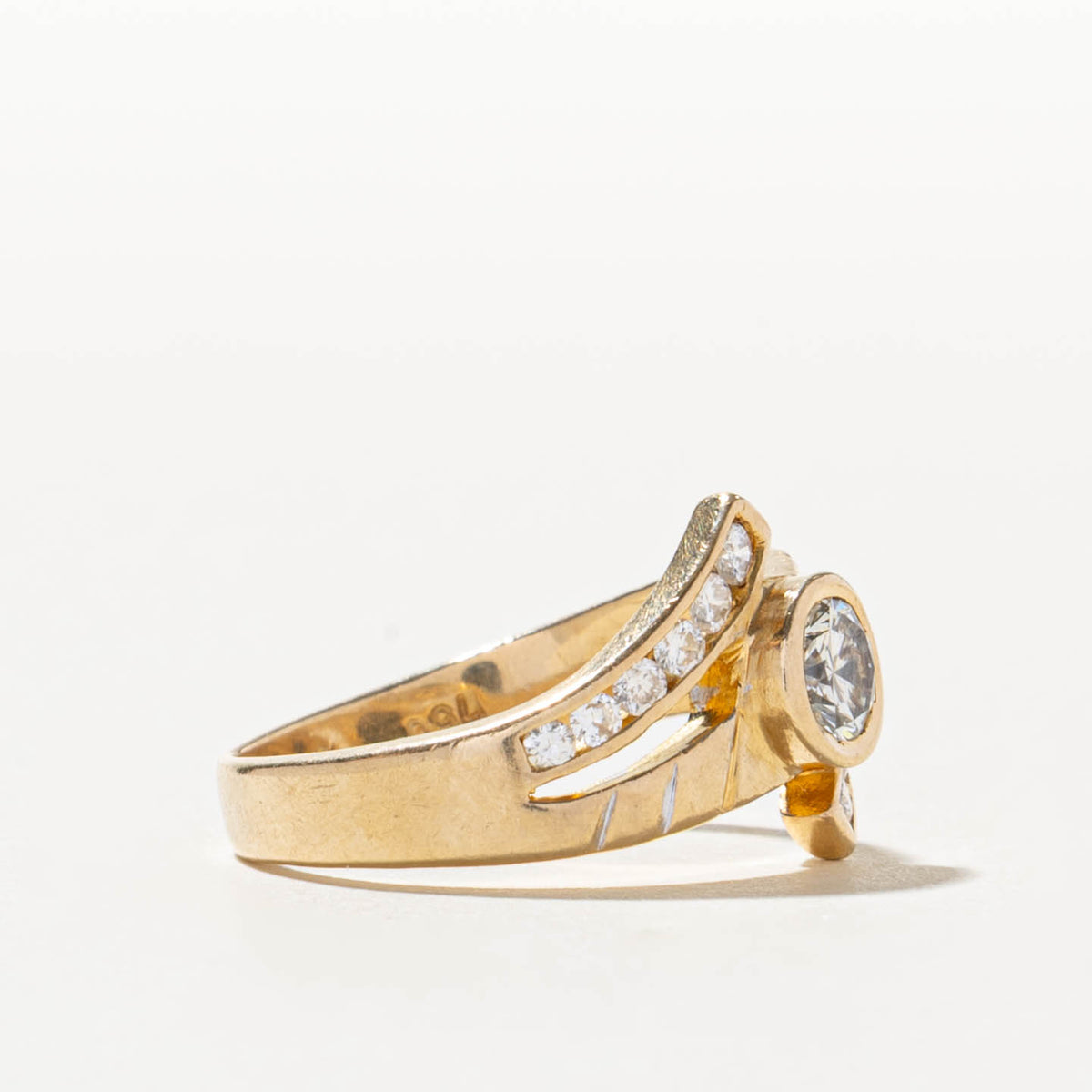 14k Bezel Set Diamond Bypass Ring | 0.31ct VS2 G/H, 0.12ctw | SZ 6