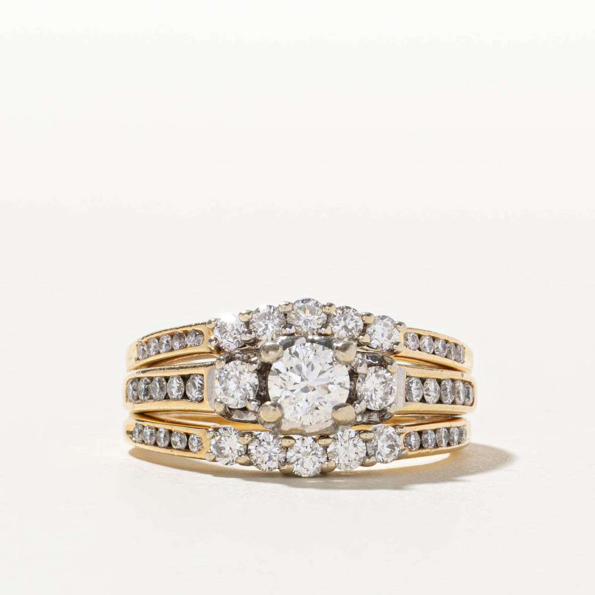 14k Diamond Channel Set Accented Soldered Wedding Ring Set | 0.58ct I2 G, 0.64ctw | SZ 8.5