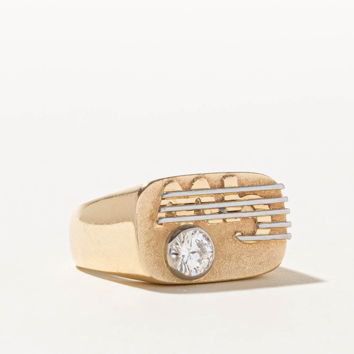 Solitaire Bezel Set Diamond "MB" Initial Grooved Signet Ring | 0.50ct SI1 H | SZ 7