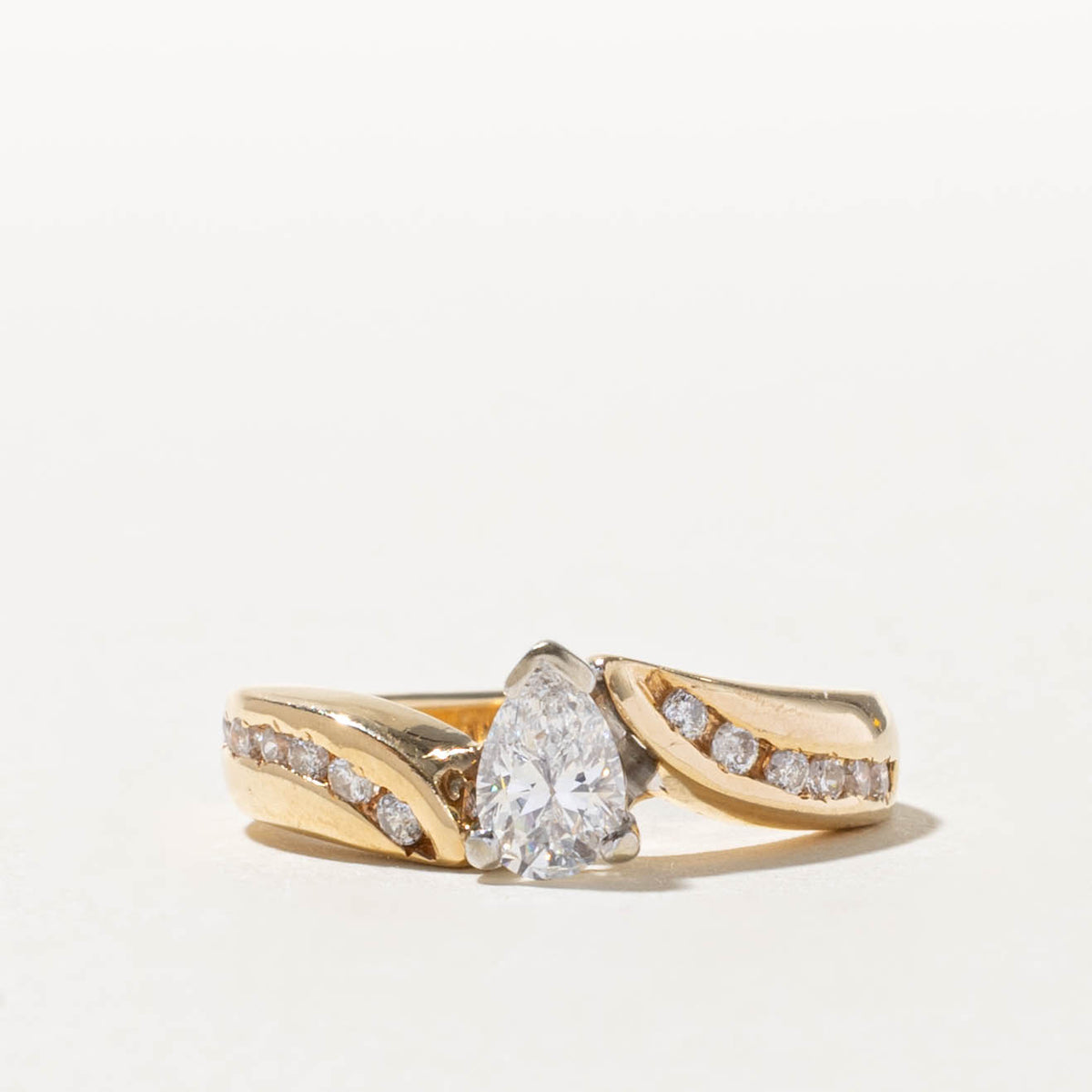 14k Pear Cut Diamond Accented Bypass Ring | 0.50ct SI2 F, 0.15ctw | SZ 6.25