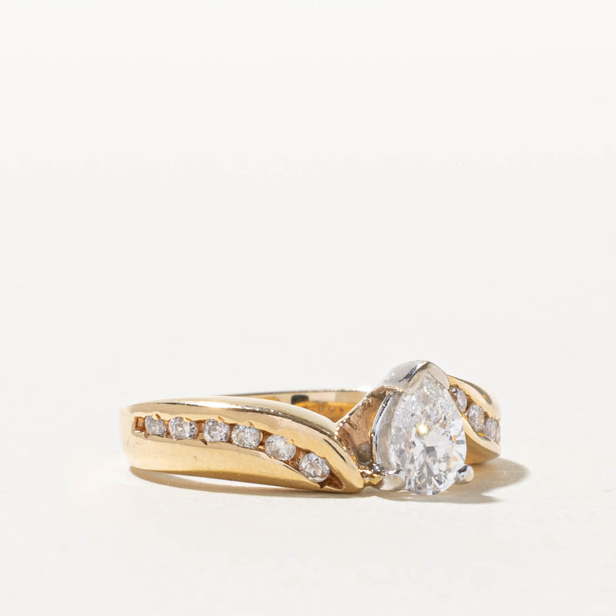 14k Pear Cut Diamond Accented Bypass Ring | 0.50ct SI2 F, 0.15ctw | SZ 6.25
