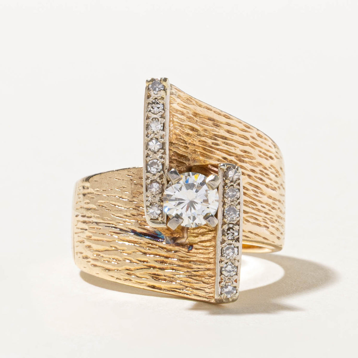 14k Diamond Accented Textured Cocktail Ring | 0.50ct SI1 K/L, 0.21ctw | SZ 7.75