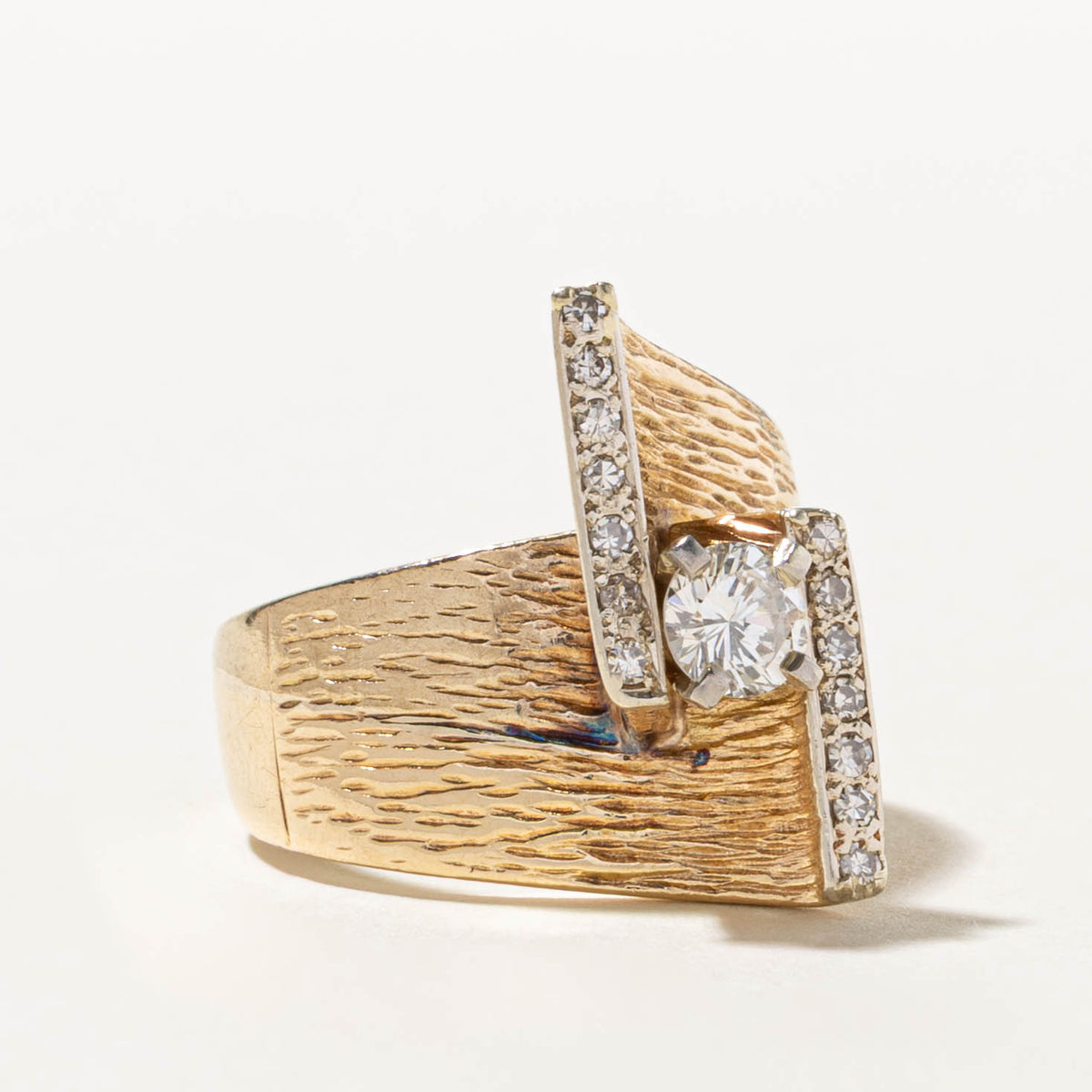 14k Diamond Accented Textured Cocktail Ring | 0.50ct SI1 K/L, 0.21ctw | SZ 7.75