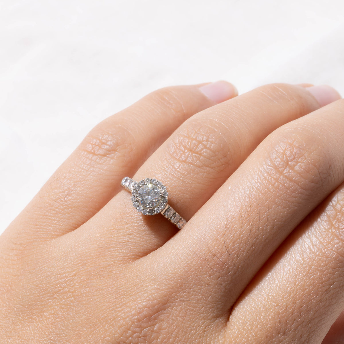 19k Pave Set Diamond Halo Ring | 0.46ct SI2 H, 0.32ctw | SZ 3.5