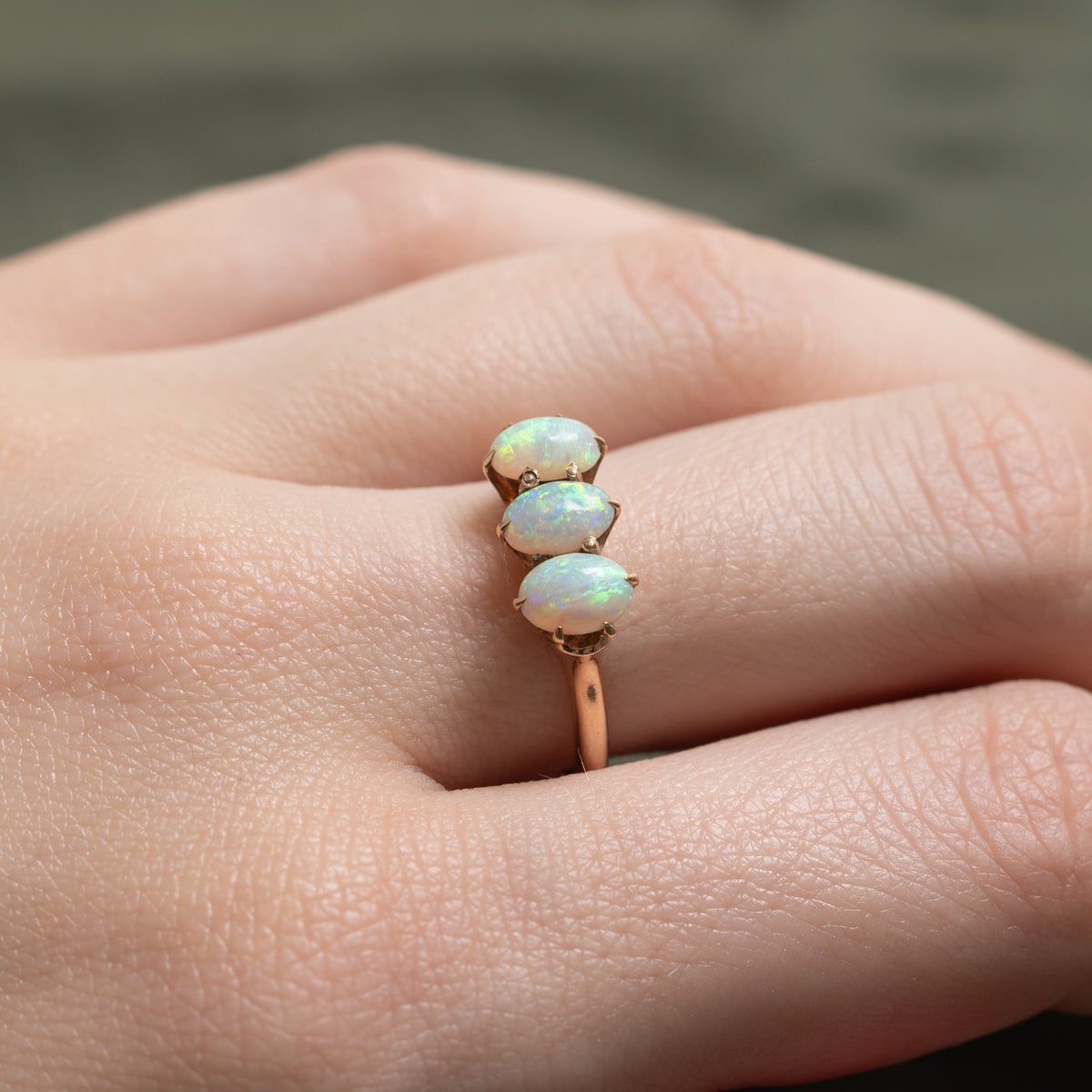 9k Three Stone Opal Ring | 0.90ctw | SZ 6.75