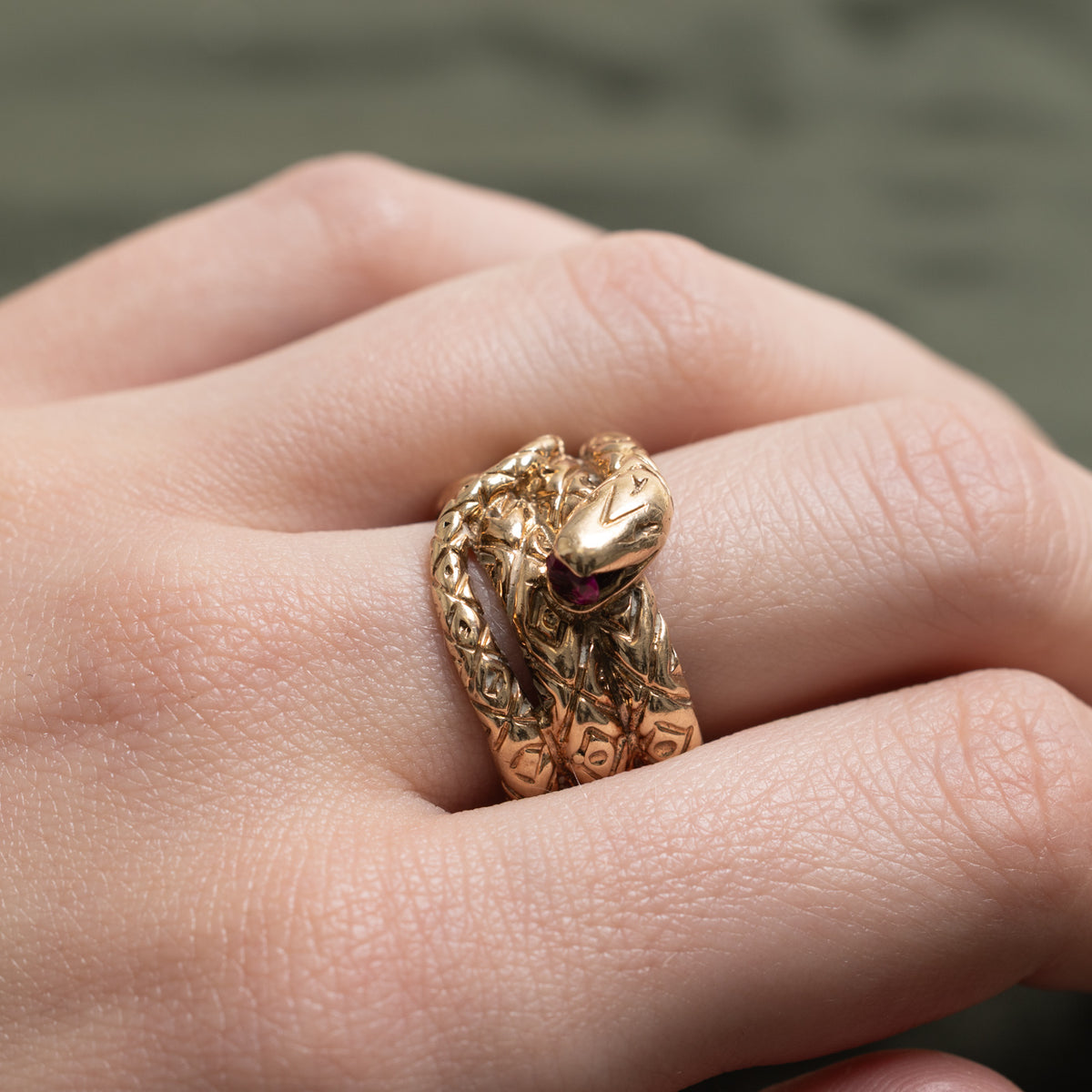 10k Synthetic Ruby Engraved Snake Wrap Ring | 0.23ct | SZ 8.5