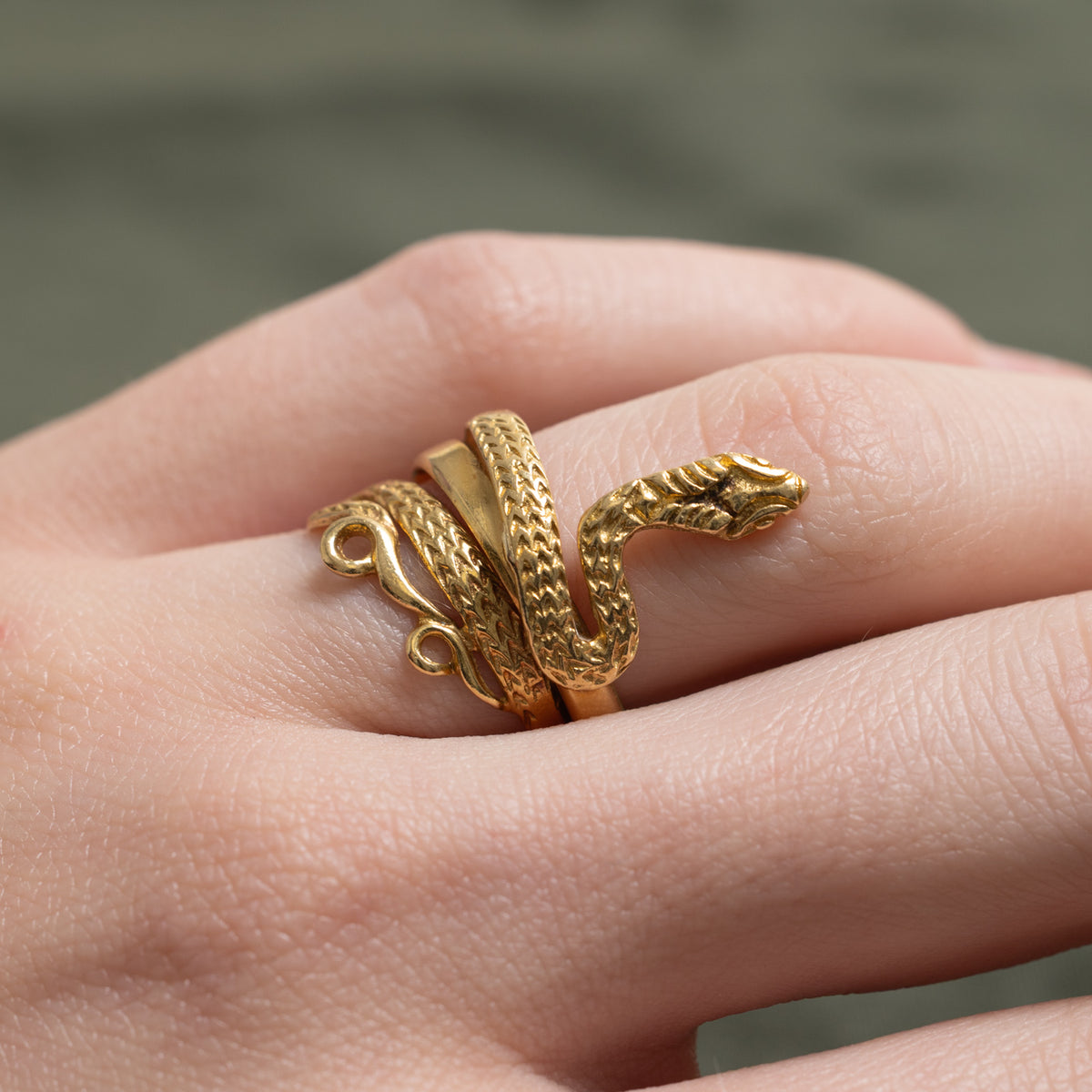 18k Yellow Gold Engraved Snake Wrap Ring | SZ 5.5