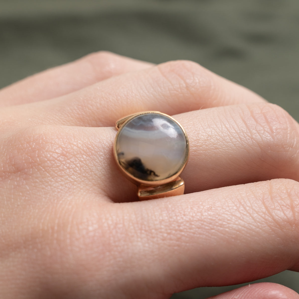 10k Solitaire Bezel Set Banded Agate Ring | 6.30ct | SZ 10.5