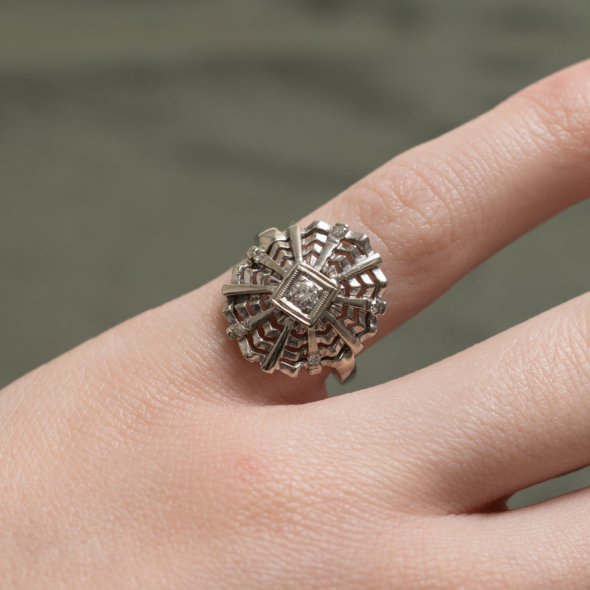 14k Diamond Openwork Webbed Cocktail Ring | 0.12ctw | SZ 4.25